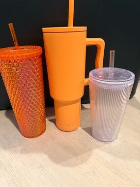 Orange Travel Mug with Straw - Insulated Handle Cup Bundle